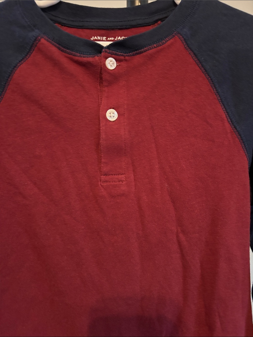 Janie and Jack Burgundy Body with Navy Raglan Long-Sleeve Henley - Picture 4 of 7